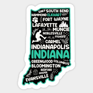 Elkhart Indiana cute map Evansville, Carmel, South Bend, Fishers, Bloomington, Hammond, Gary, Lafayette Sticker